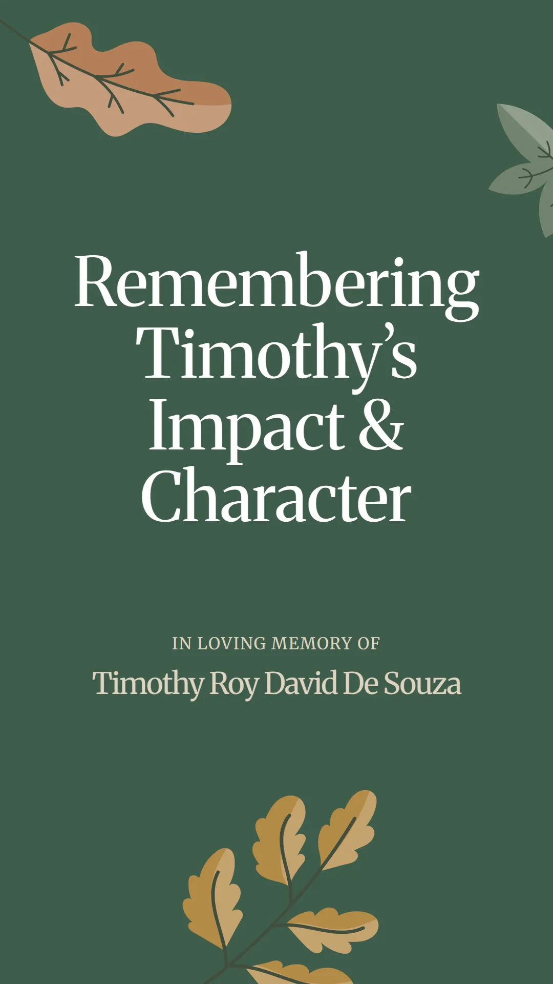 Remembering Timothy’s Impact and Character