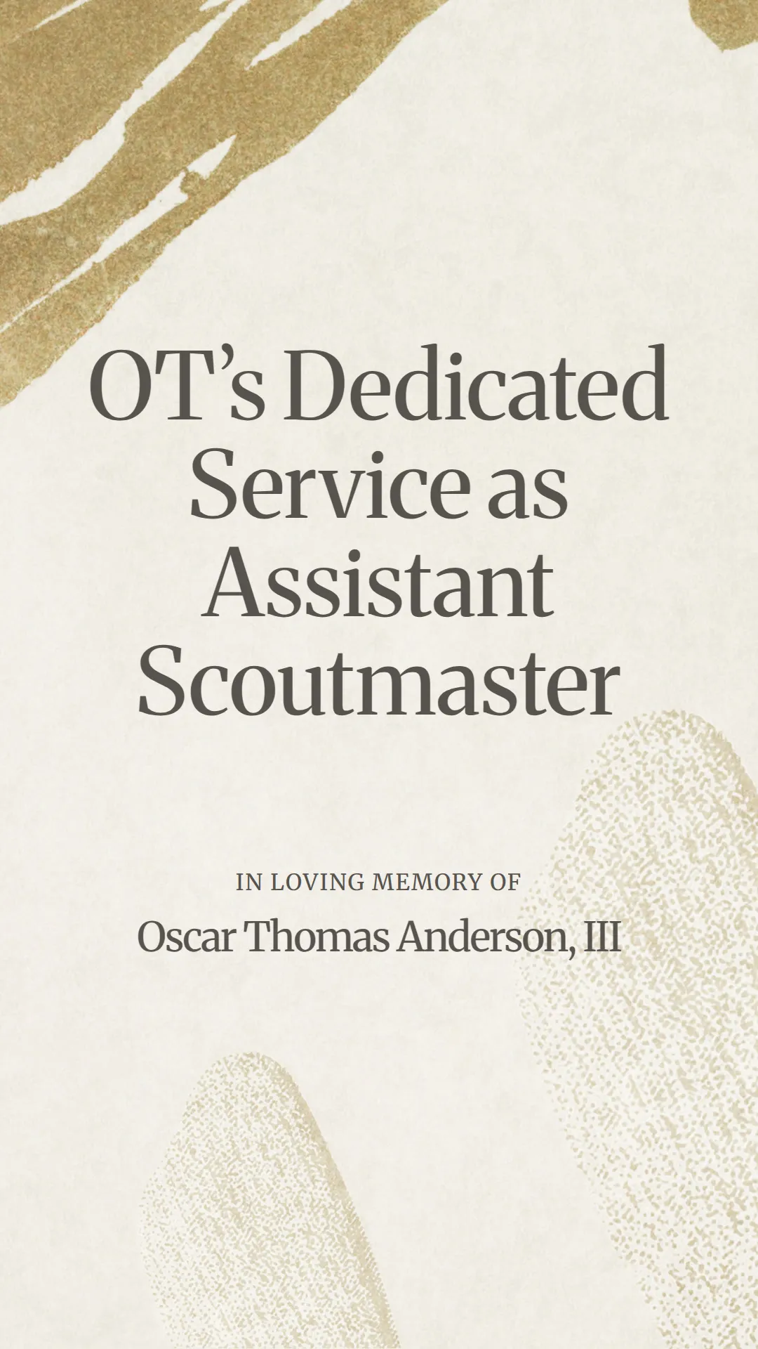OT’s Dedicated Service as Assistant Scoutmaster