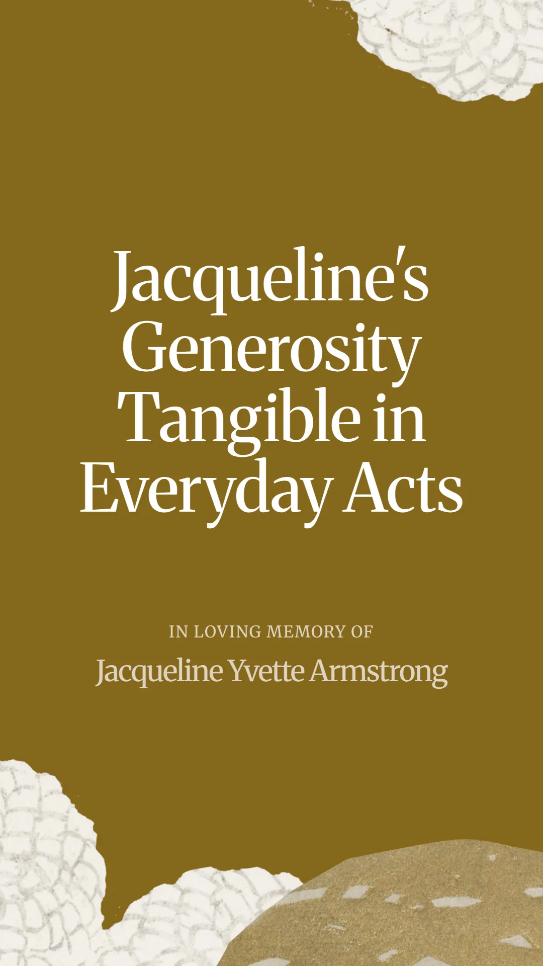 Jacqueline's Generosity Tangible in Everyday Acts