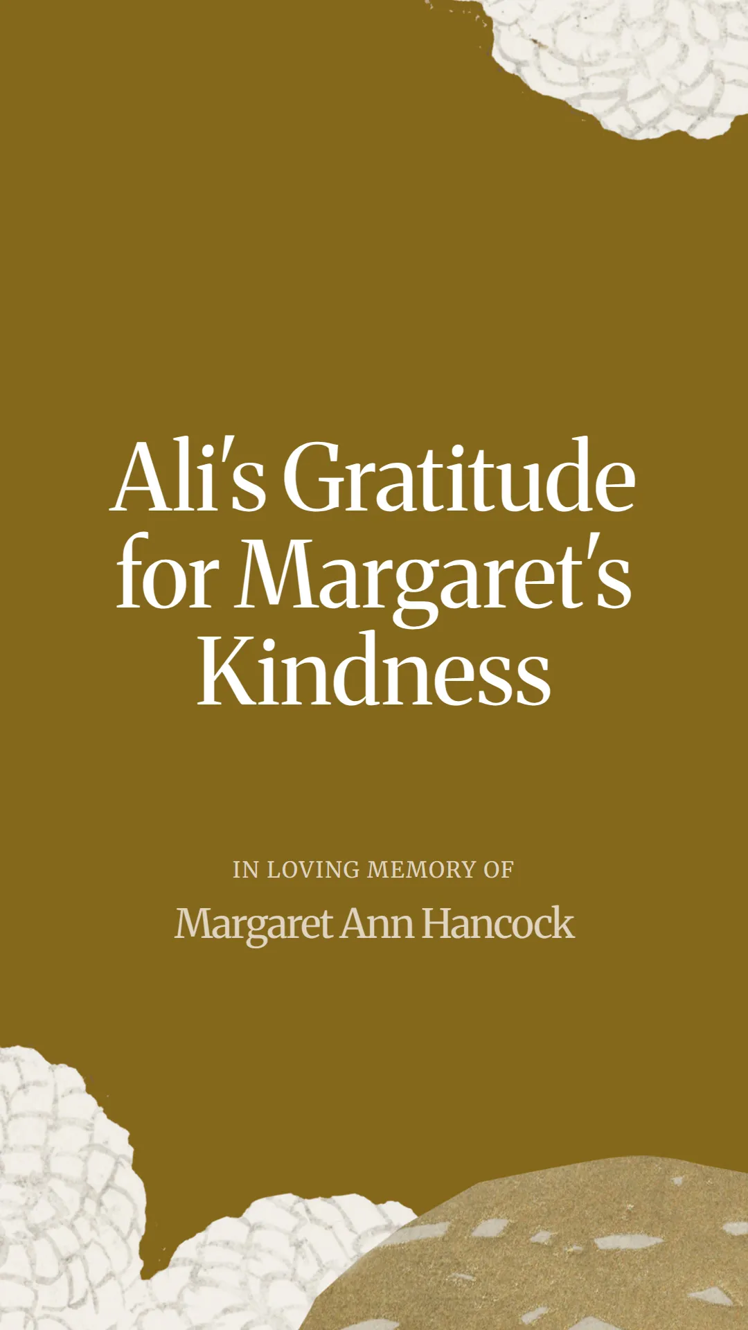 Ali's Gratitude for Margaret's Kindness
